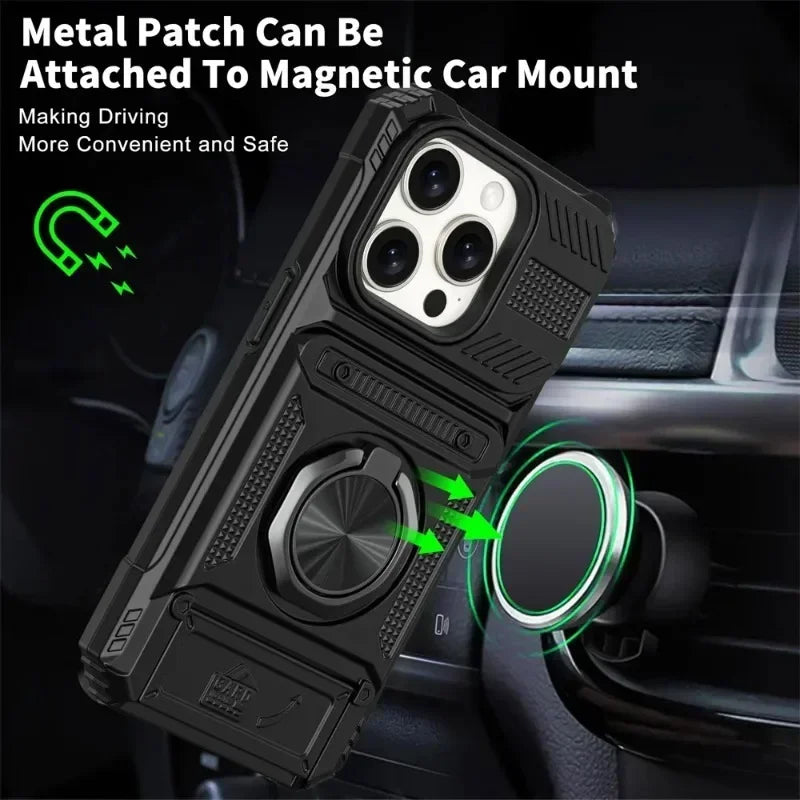 Case For iPhone 16 15 14 13 11 Pro Max XS XR 8 7 Plus Magnetic Rotated Ring Kickstand Heavy Duty Drop Protection Wallet Cover