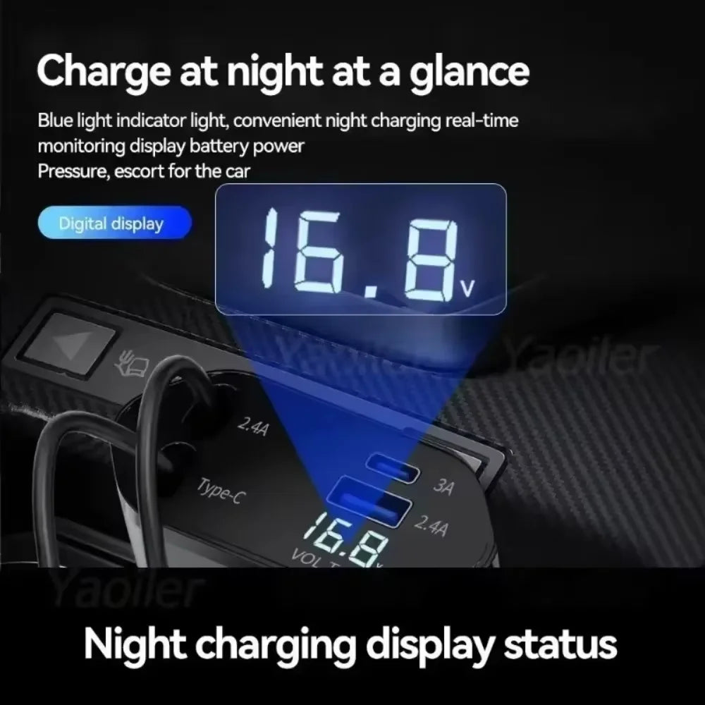 Starlight Retractable Car Charger,120W 4-in-1 Car Accessories,USB-C Fast Car Phone Charger Adapter with 2 USB Ports,for iPhone