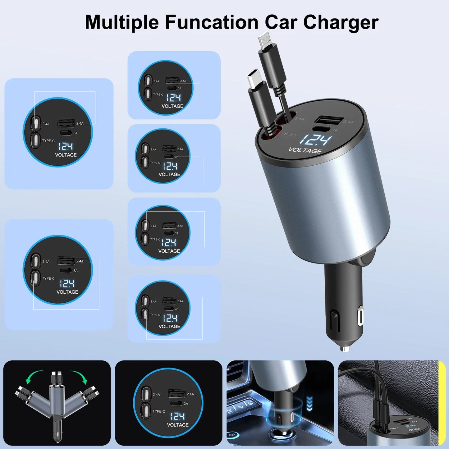 2024 Upgraded 120W Phone Charger, Dual USB Ports, Compatible with iPhone & Android, Safe and Convenient Car Accessory