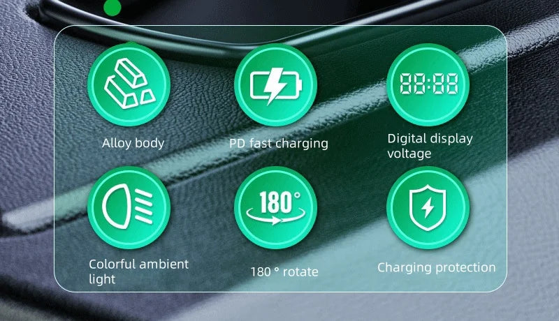 Retractable Car Charger, 4 in 1 Fast Charging Car Charger 120W, Retractable Cable and 2 USB Ports Car Charger Adapter Compatible