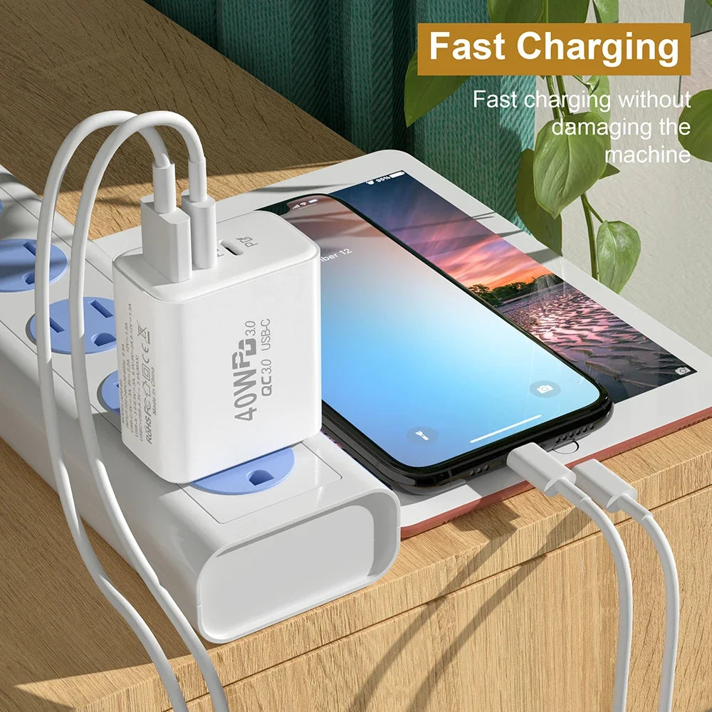 USB C Charger 40W Type-C PD Mobile Phone Fast Charging High Speed Quick Charge 3.0 Wall Charger Multiple Ports for iPhone Xiaomi