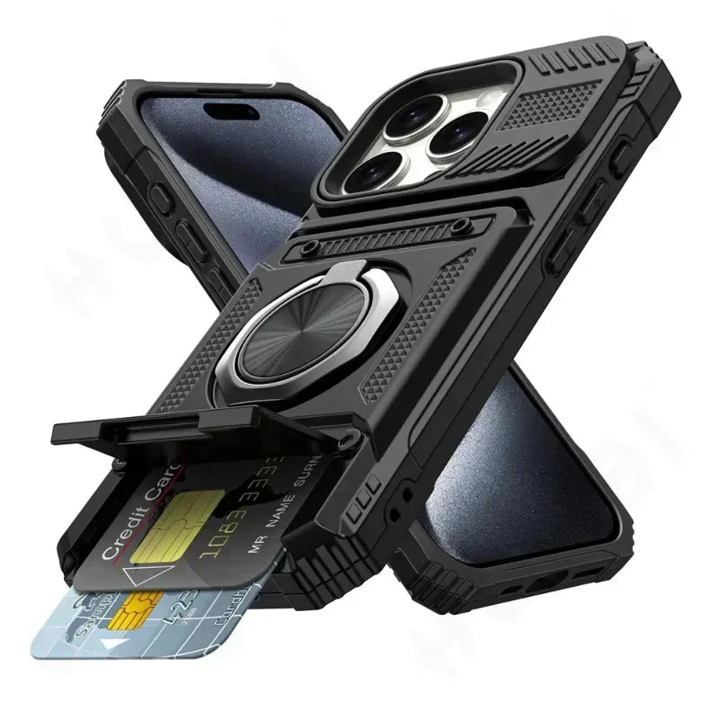 Case For iPhone 16 15 14 13 11 Pro Max XS XR 8 7 Plus Magnetic Rotated Ring Kickstand Heavy Duty Drop Protection Wallet Cover