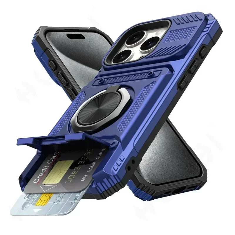 Case For iPhone 16 15 14 13 11 Pro Max XS XR 8 7 Plus Magnetic Rotated Ring Kickstand Heavy Duty Drop Protection Wallet Cover