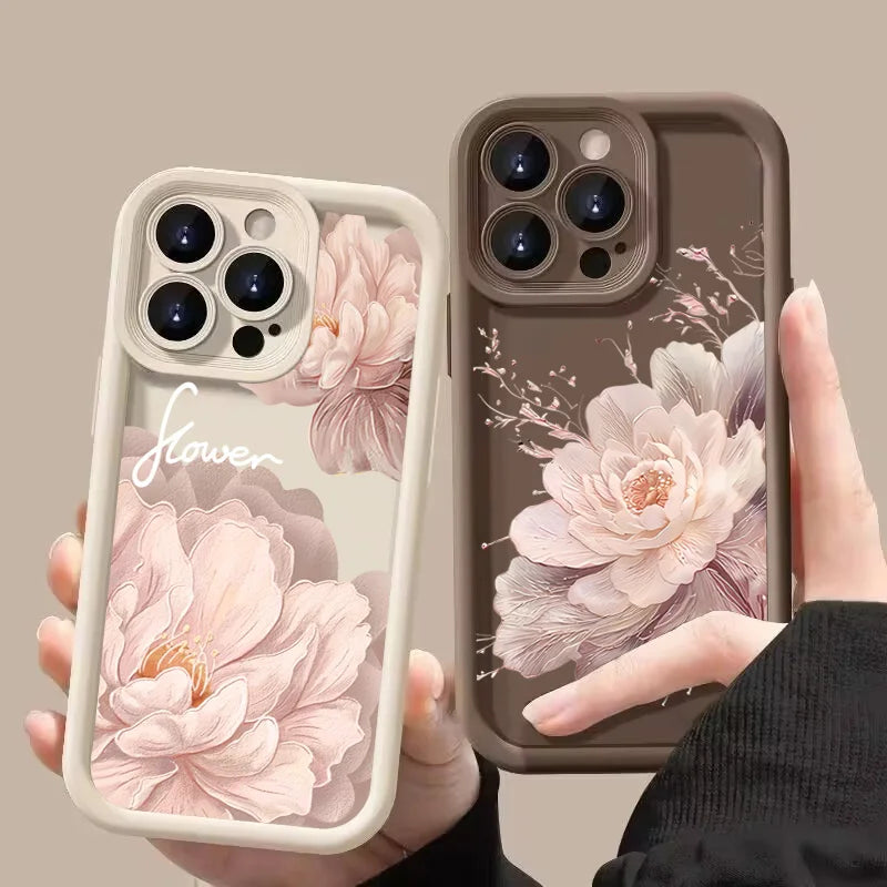 Case For iPhone 16 15 14 13 12 11 Pro Max Beautiful Flower Silicone TPU Phone Cover For iPhone 15 Cases