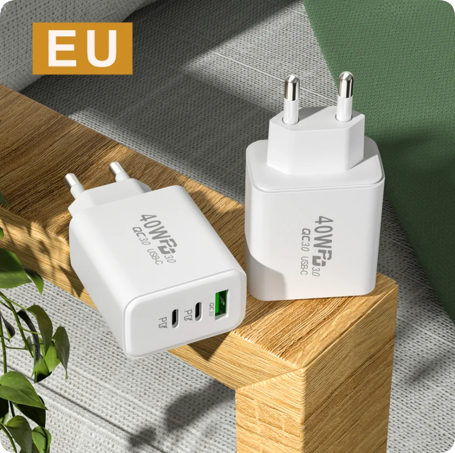 USB C Charger 40W Mobile Phone Type-C PD Fast Charging High Speed Quick Charge 3.0 Wall Adapter Multiple Ports for iPhone Xiaomi