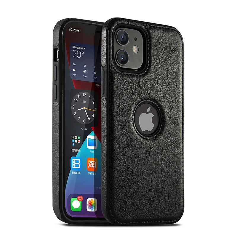 Cell Phone Case High Quality PU Leather Mobile Phones Cases for iPhone 11 12 13 14 15 Pro Max X XR Black Luxury Business Cover