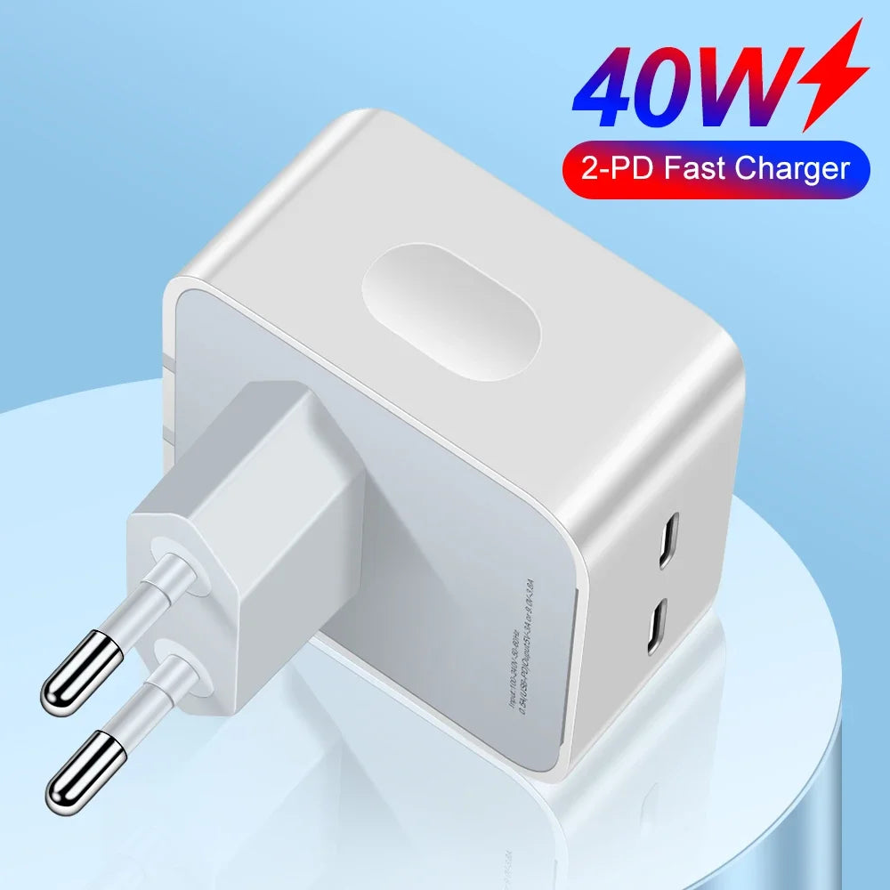 40W PD3.0 USB Type C Charger Phone Charger for iPhone 15 14 13 Xiaomi Huawei Smartphones High-Speed USB-C Fast Charging Adapter