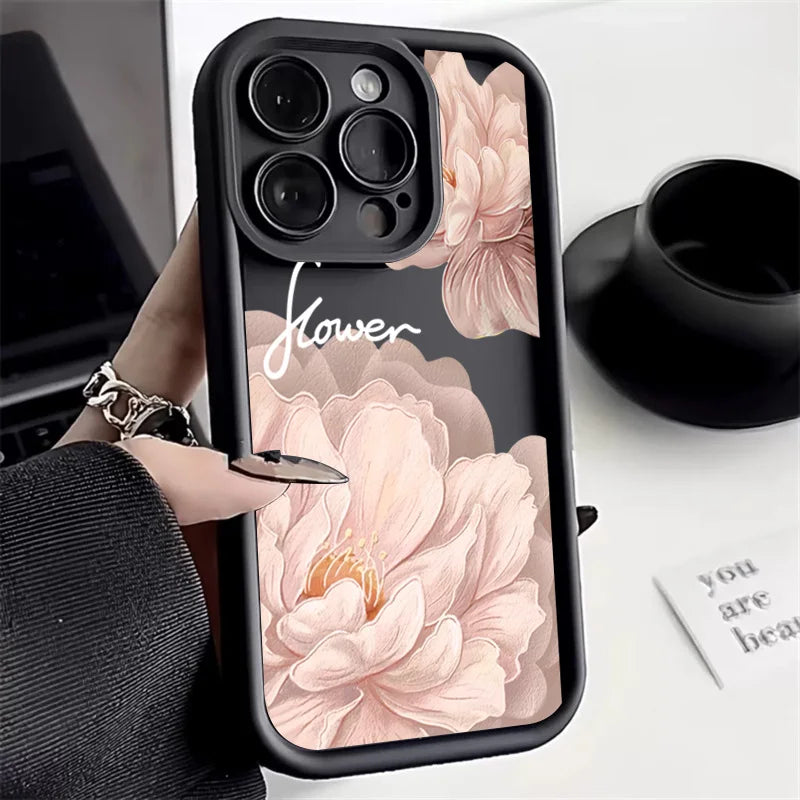 Case For iPhone 16 15 14 13 12 11 Pro Max Beautiful Flower Silicone TPU Phone Cover For iPhone 15 Cases