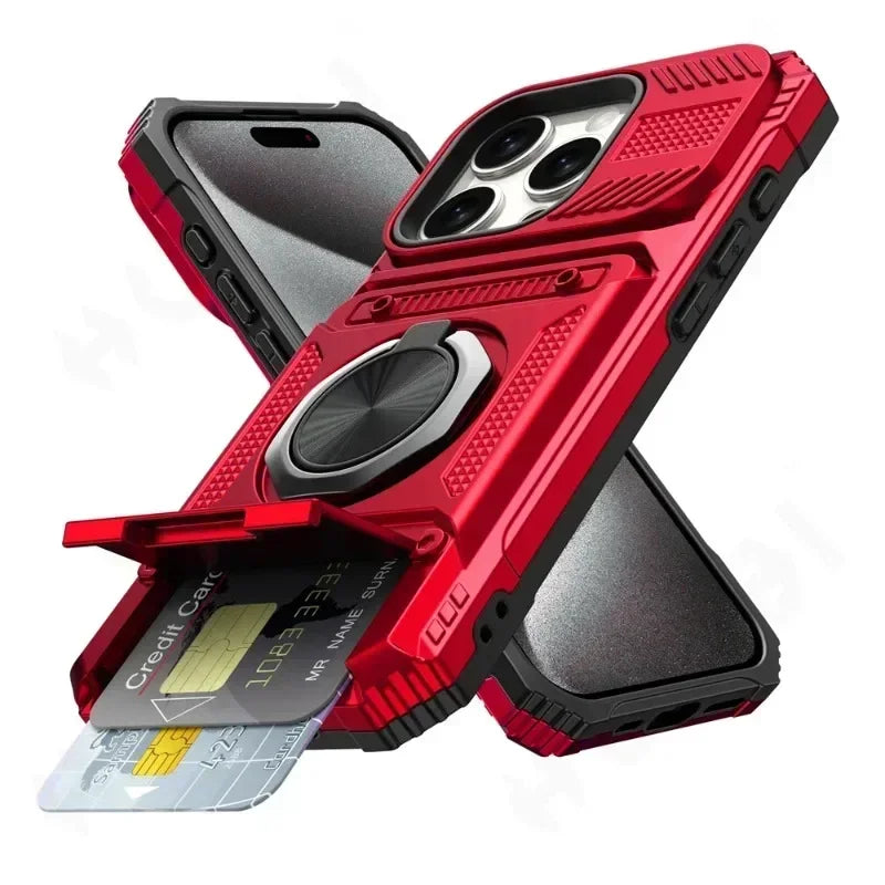 Case For iPhone 16 15 14 13 11 Pro Max XS XR 8 7 Plus Magnetic Rotated Ring Kickstand Heavy Duty Drop Protection Wallet Cover