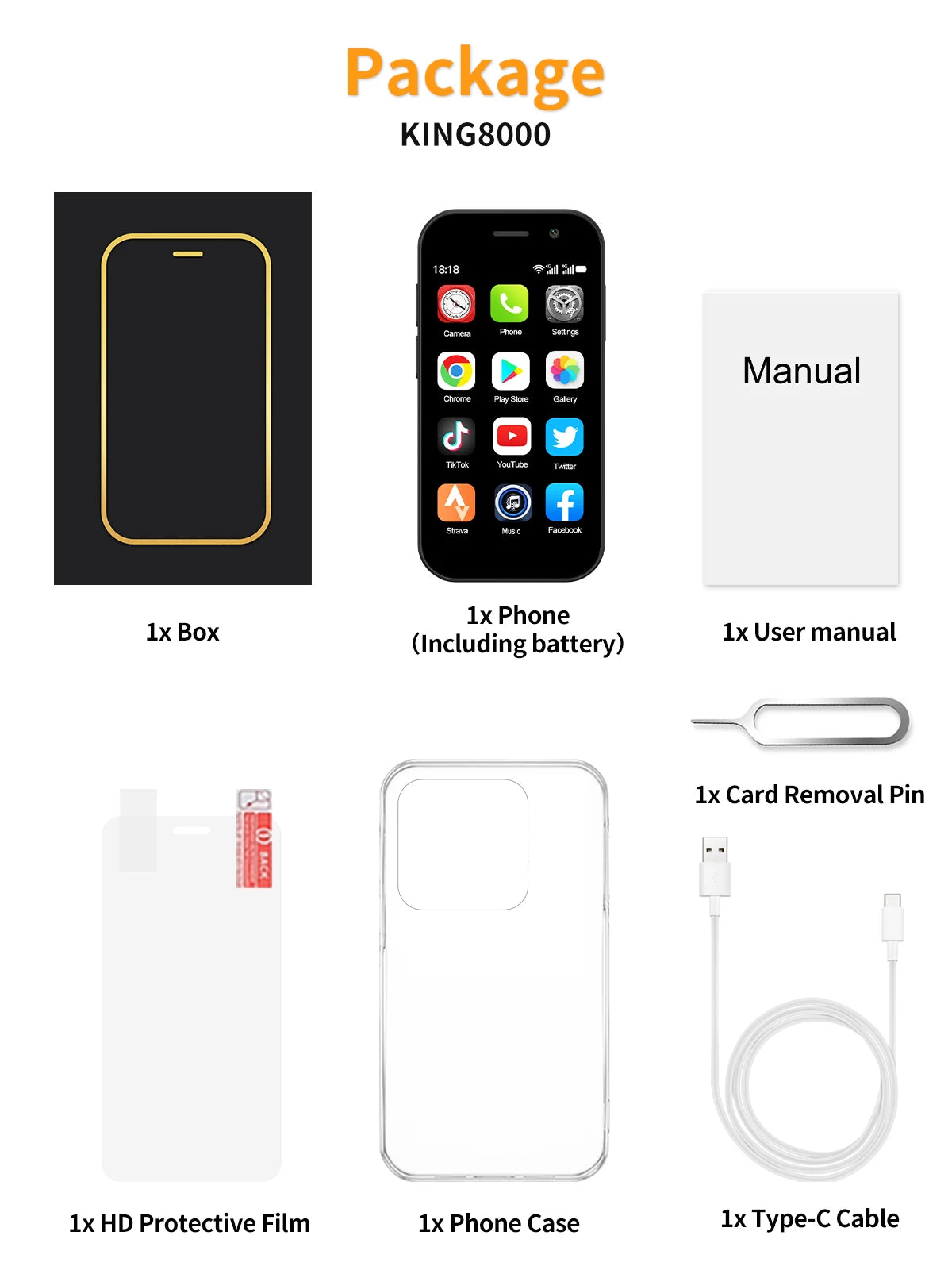 2024 New SERVO KING8000 Mini Smartphone Android 4G LTE Global GPS 3" Display 5MP Camera WIFI Small Mobile Phones 2000mAh Battery