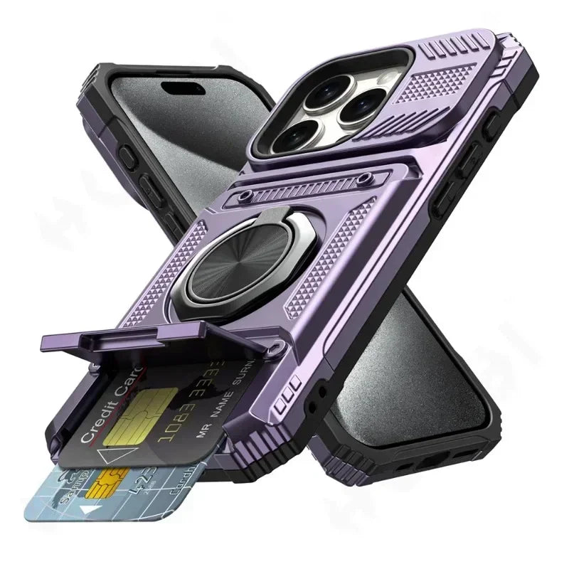 Case For iPhone 16 15 14 13 11 Pro Max XS XR 8 7 Plus Magnetic Rotated Ring Kickstand Heavy Duty Drop Protection Wallet Cover