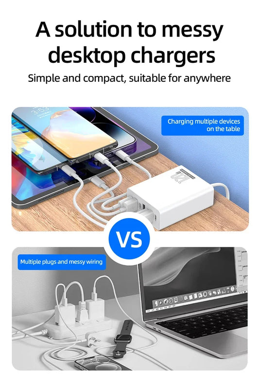 120W Desktop Phone Charger Adapter Power Multiports USB Type-C Fast Charging EU/US/UK Plug For iPhone Xiaomi Huawei