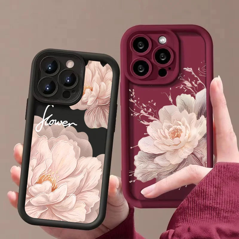Case For iPhone 16 15 14 13 12 11 Pro Max Beautiful Flower Silicone TPU Phone Cover For iPhone 15 Cases